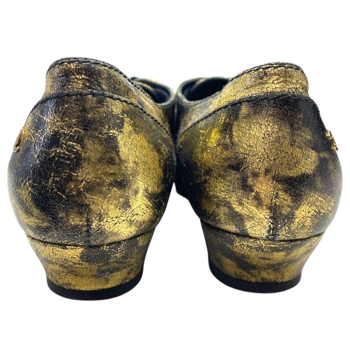 Chanel Xg34275 Loafers Metallic Oxford Coco Mark Logo Leather Shoes Gold Brown