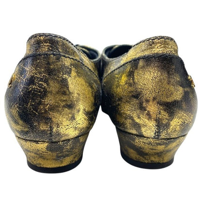 Chanel Xg34275 Loafers Metallic Oxford Coco Mark Logo Leather Shoes Gold Brown