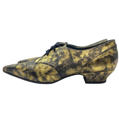 Chanel Xg34275 Loafers Metallic Oxford Coco Mark Logo Leather Shoes Gold Brown