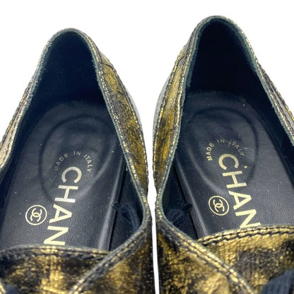 Chanel Xg34275 Loafers Metallic Oxford Coco Mark Logo Leather Shoes Gold Brown