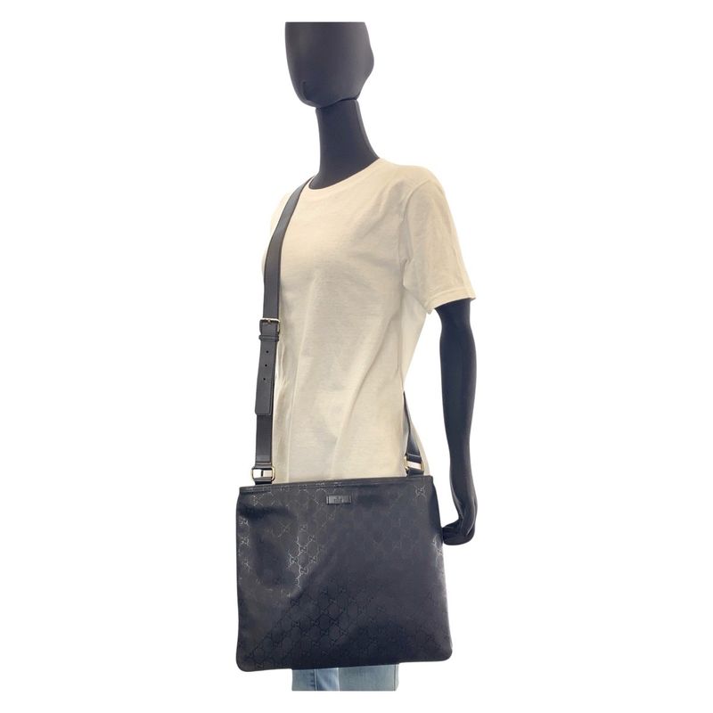 Gucci GG Imprime Black GG Canvas Leather 201446 Shoulder Bag Pochette Unisex