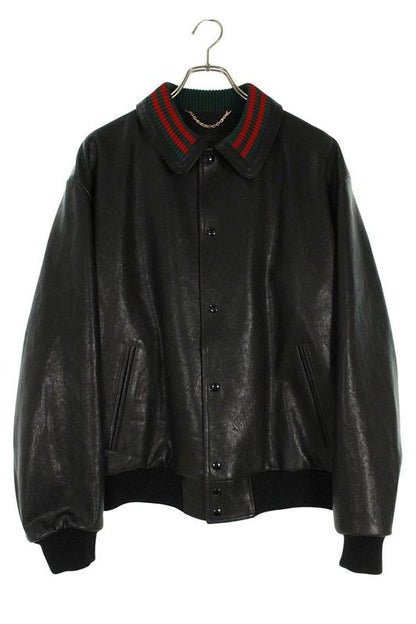 Gucci 746523 Xn687 Collar Sherry Line Bomber Leather Jacket Men's 50