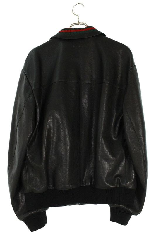 Gucci 746523 Xn687 Collar Sherry Line Bomber Leather Jacket Men's 50