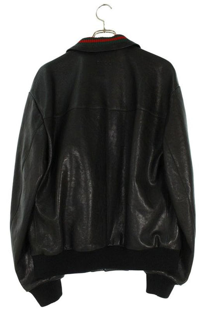 Gucci 746523 Xn687 Collar Sherry Line Bomber Leather Jacket Men's 50
