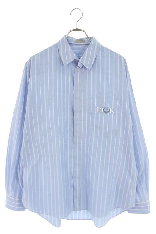 Dior 583c559a3006 Logo Embroidered Striped Long Sleeve Shirt Men 39