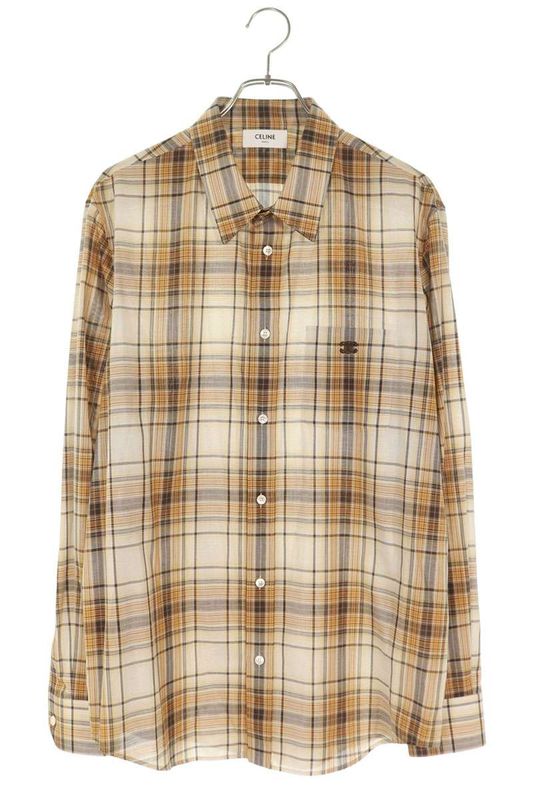 Celine 25AW 2c9820w22 Triomphe Loose Checked Long Sleeve Shirt Men's 41