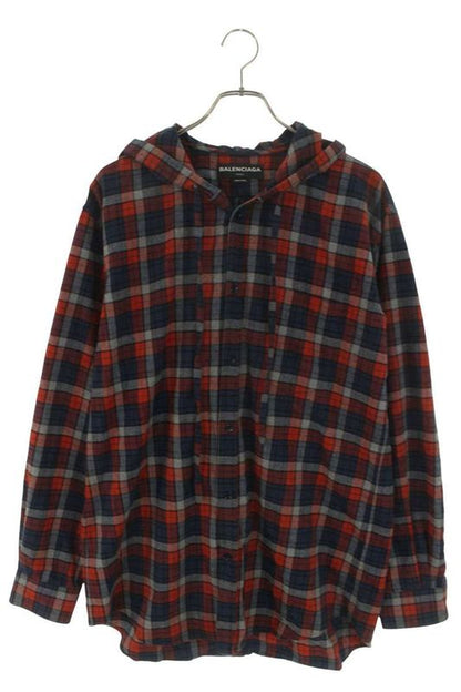 Balenciaga 485990 Twb15 Hooded Checked Long Sleeve Shirt Men's 39