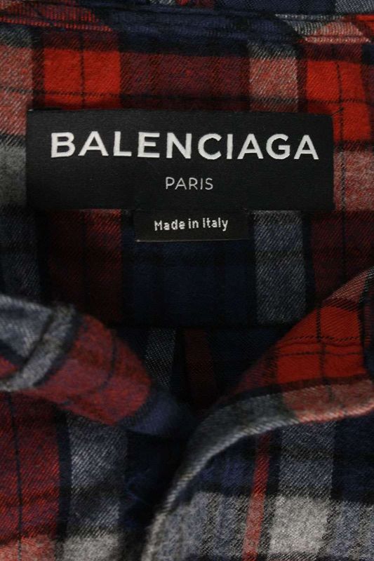 Balenciaga 485990 Twb15 Hooded Checked Long Sleeve Shirt Men's 39
