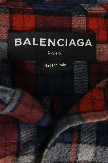 Balenciaga 485990 Twb15 Hooded Checked Long Sleeve Shirt Men's 39