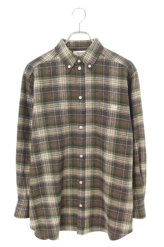 Celine 2c596720n Triomphe Logo Wool Check Long Sleeve Shirt Men 36