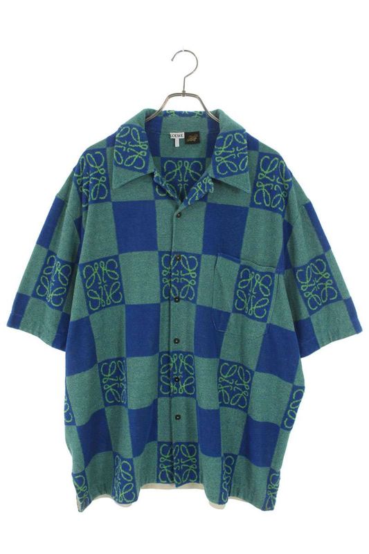 Loewe H616y23x20 Short Sleeve Shirt With Patterned Logo On Pile Fabric Men's M