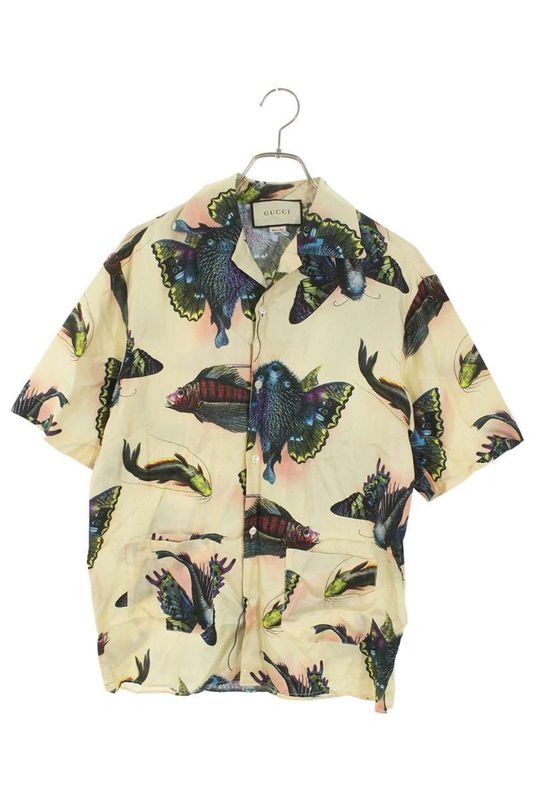 Gucci 500810 Z675d All Over Silk Short Sleeve Shirt Men's 44