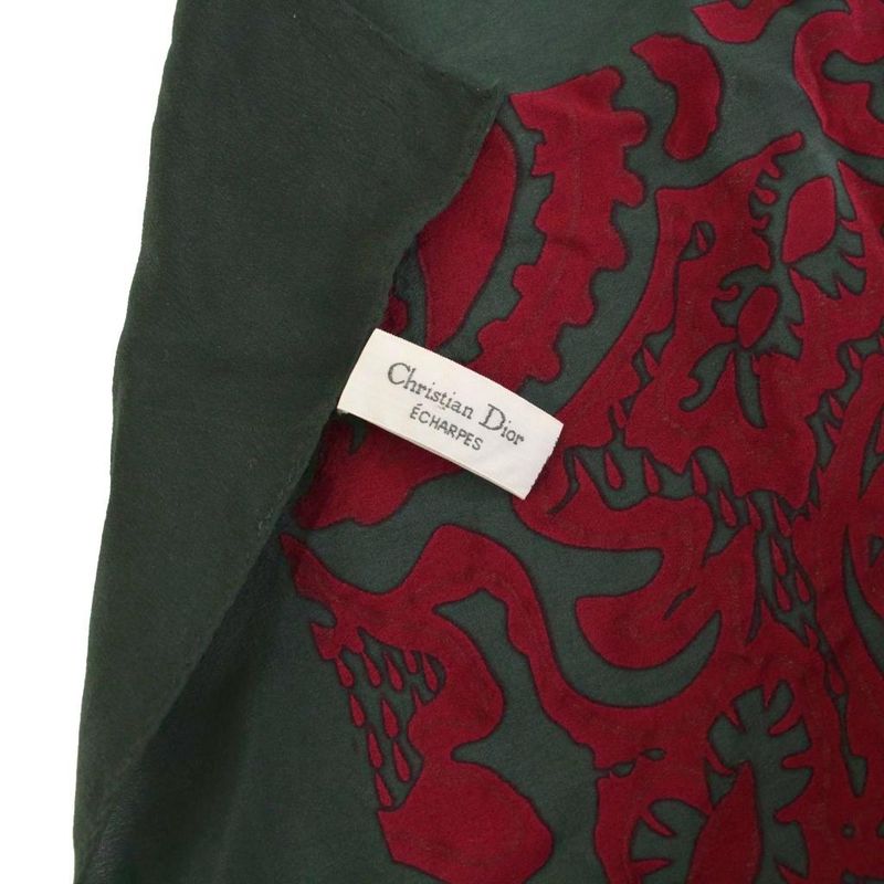 Christian DIOR Scarf All Over Paisley Patterned Silk Green Red Ym-oh
