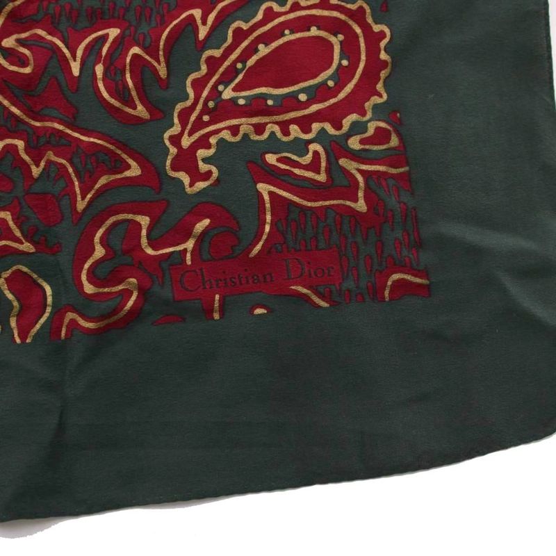 Christian DIOR Scarf All Over Paisley Patterned Silk Green Red Ym-oh