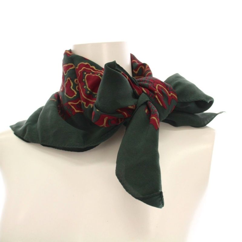 Christian DIOR Scarf All Over Paisley Patterned Silk Green Red Ym-oh