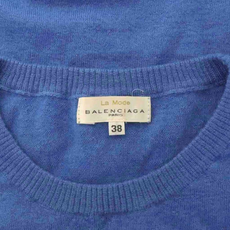 Balenciaga Knit Short Sleeve Cashmere 38 Blue Light Blue 29 69-63 01 AJ