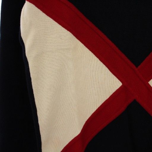 Gucci Knit Sweater Long Sleeve High Neck Half Zip M Navy Blue Red White BM