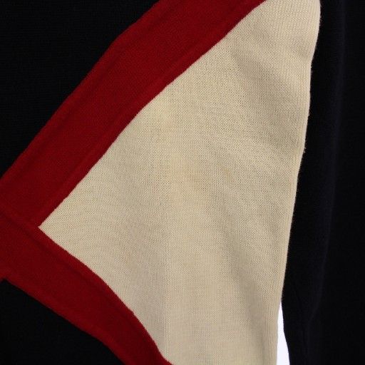 Gucci Knit Sweater Long Sleeve High Neck Half Zip M Navy Blue Red White BM