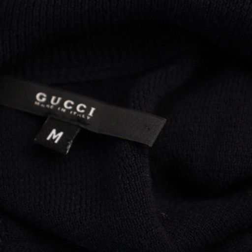 Gucci Knit Sweater Long Sleeve High Neck Half Zip M Navy Blue Red White BM