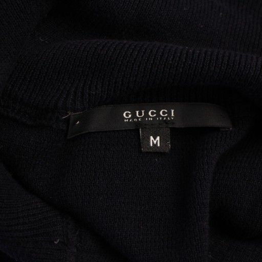 Gucci Knit Sweater Long Sleeve High Neck Half Zip M Navy Blue Red White BM