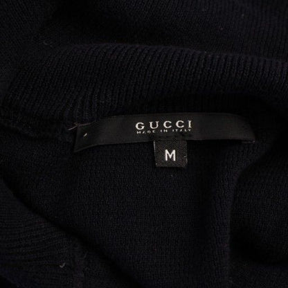 Gucci Knit Sweater Long Sleeve High Neck Half Zip M Navy Blue Red White BM