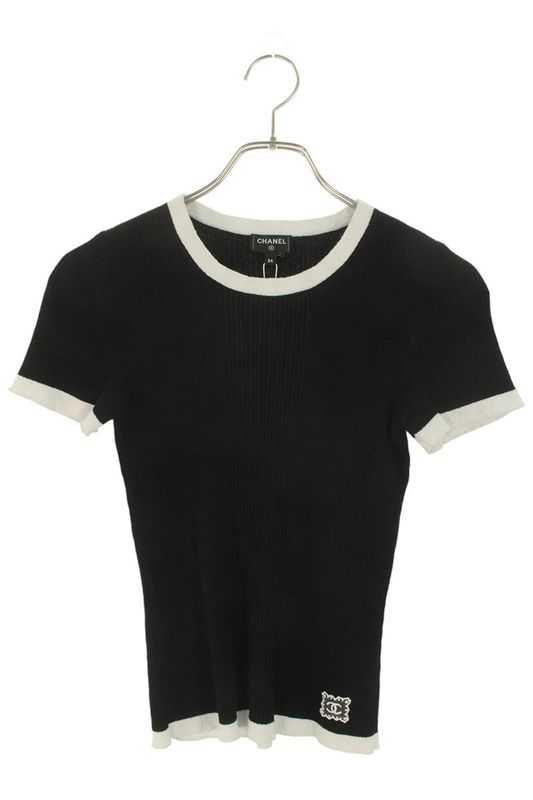 Chanel P79495k11480 Short Sleeved Knit With Coco Mark Ladies 34