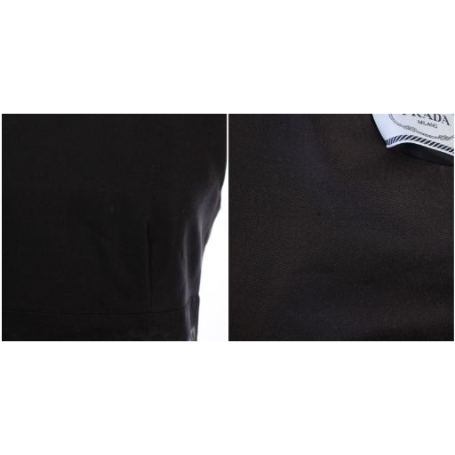 Prada Dress Knee Length Sleeveless Tight Patterned Wool Silk 36 Black Navy BM -