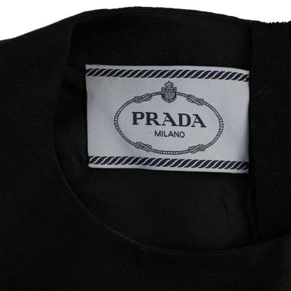 Prada Dress Knee Length Sleeveless Tight Patterned Wool Silk 36 Black Navy BM -