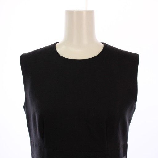 Prada Dress Knee Length Sleeveless Tight Patterned Wool Silk 36 Black Navy BM -