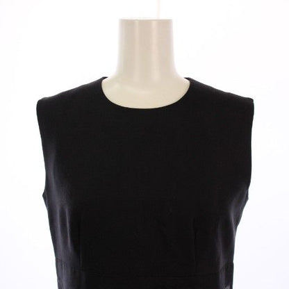 Prada Dress Knee Length Sleeveless Tight Patterned Wool Silk 36 Black Navy BM -