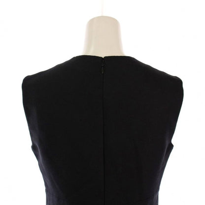 Prada Dress Knee Length Sleeveless Tight Patterned Wool Silk 36 Black Navy BM -