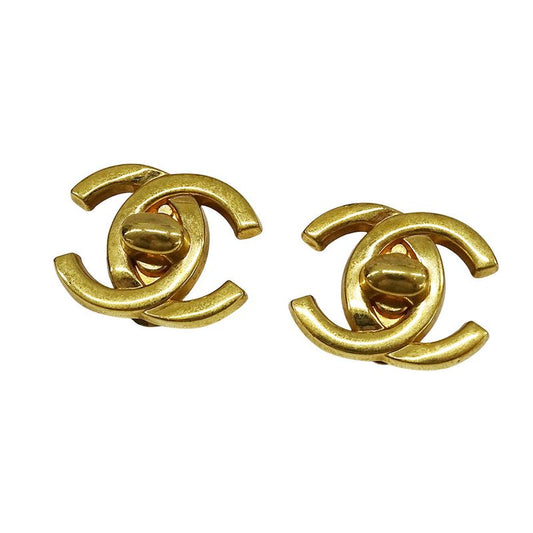 Chanel Earrings Ladies Brand Gold Coco Mark for Both Ears Large Logo Presence