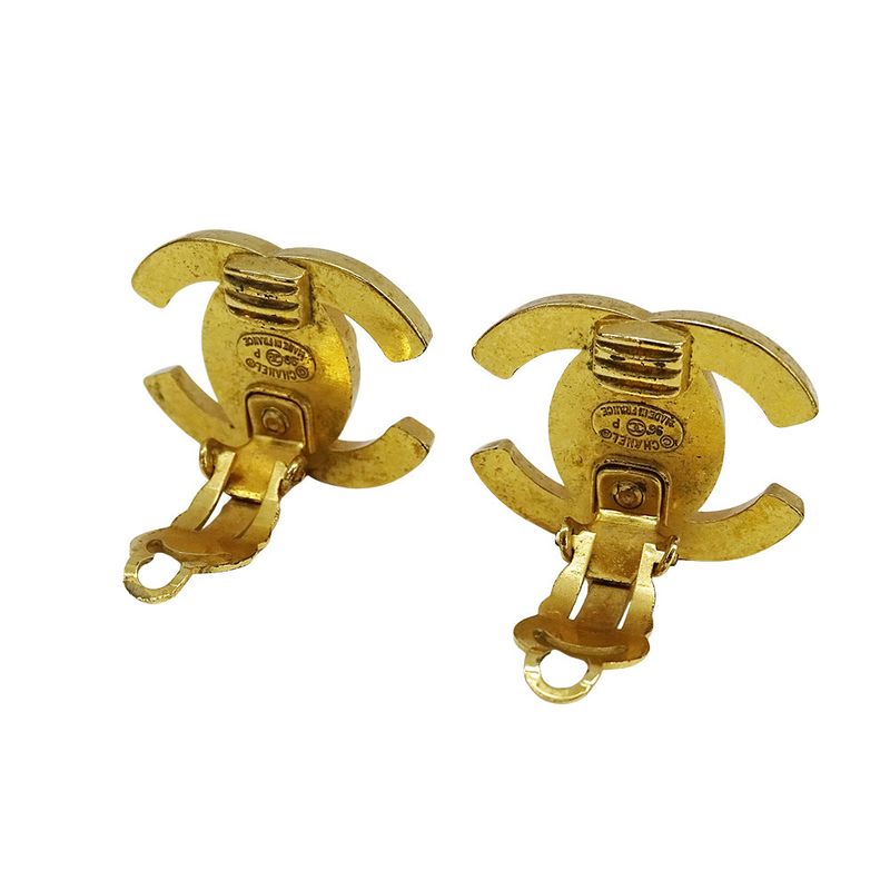 Chanel Earrings Ladies Brand Gold Coco Mark for Both Ears Large Logo Presence