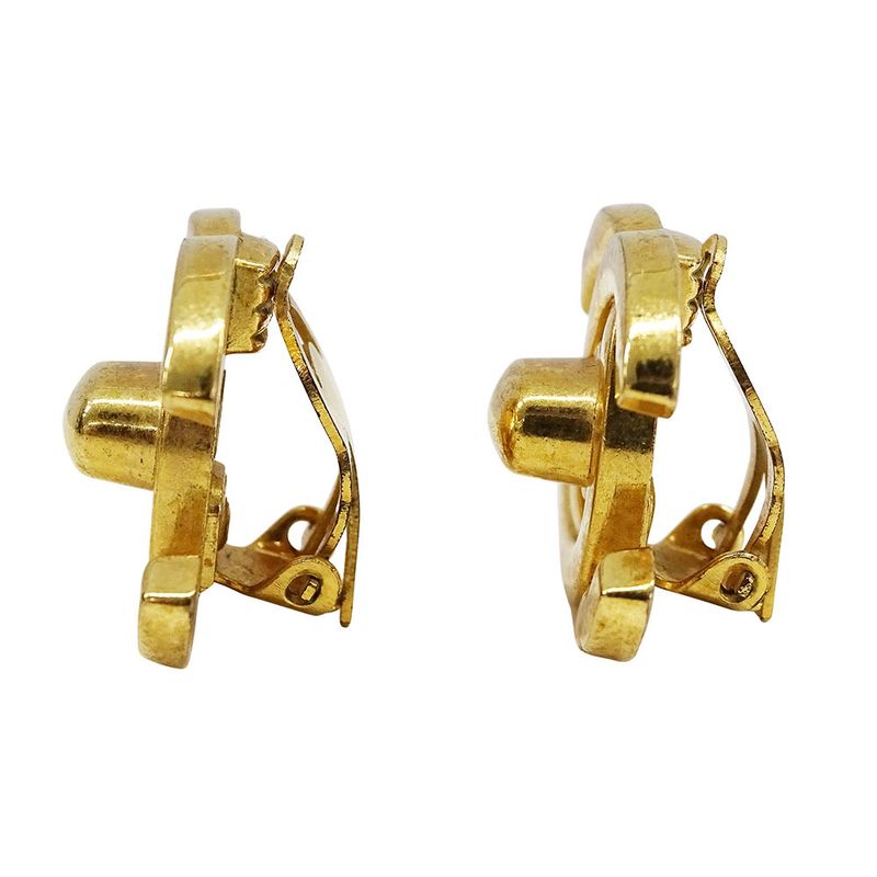 Chanel Earrings Ladies Brand Gold Coco Mark for Both Ears Large Logo Presence