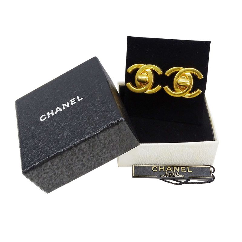 Chanel Earrings Ladies Brand Gold Coco Mark for Both Ears Large Logo Presence