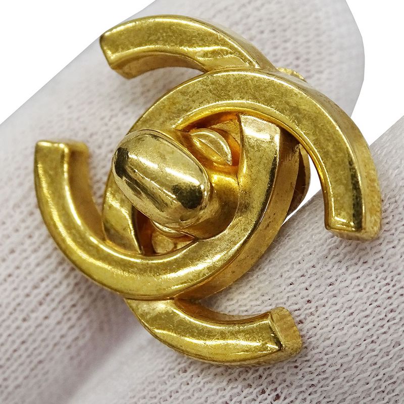 Chanel Earrings Ladies Brand Gold Coco Mark for Both Ears Large Logo Presence