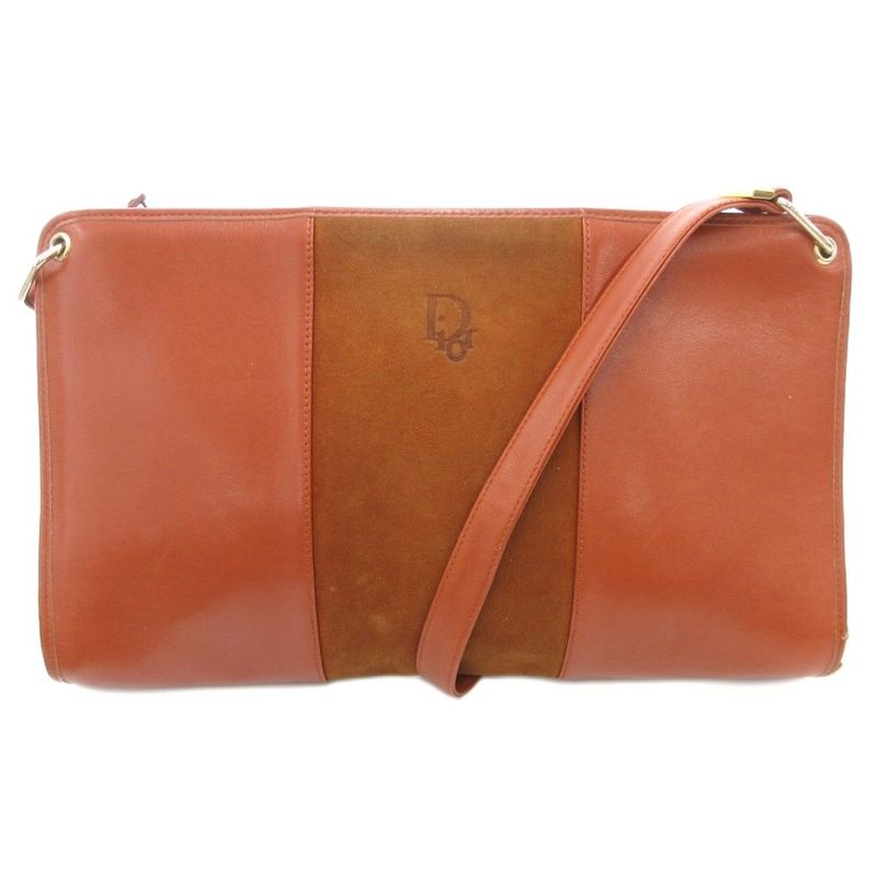 Christian DIOR Motif Shoulder Bag Logo Leather Suede Brown AE - GY47