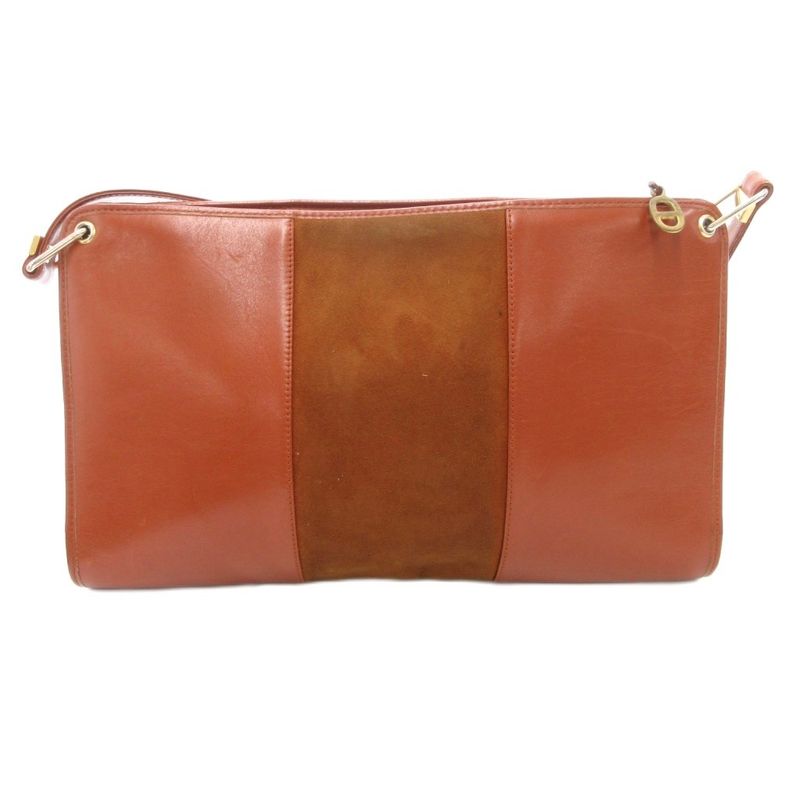 Christian DIOR Motif Shoulder Bag Logo Leather Suede Brown AE - GY47