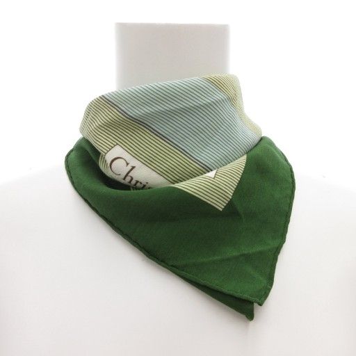 Christian DIOR Vintage Scarf Rose Pattern Floral Silk Green AE - GY47