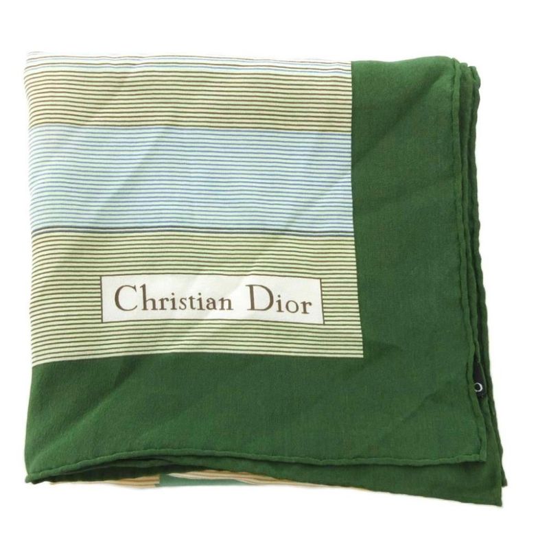 Christian DIOR Vintage Scarf Rose Pattern Floral Silk Green AE - GY47