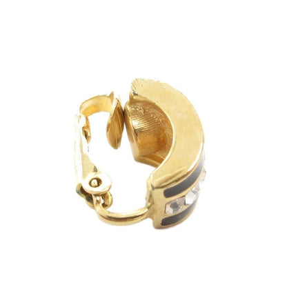 Christian DIOR Earrings Rhinestone Gold Color Black AE - GY47