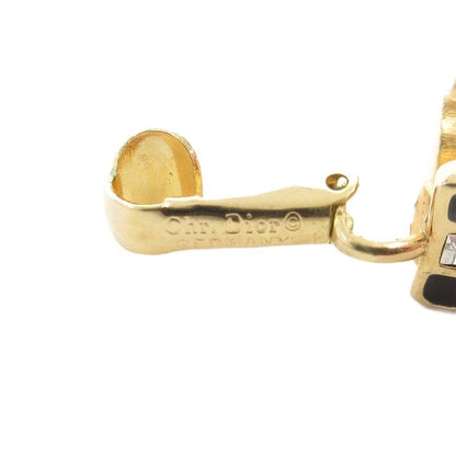 Christian DIOR Earrings Rhinestone Gold Color Black AE - GY47