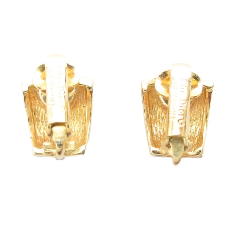 Christian DIOR Earrings Rhinestone Gold Color Black AE - GY47