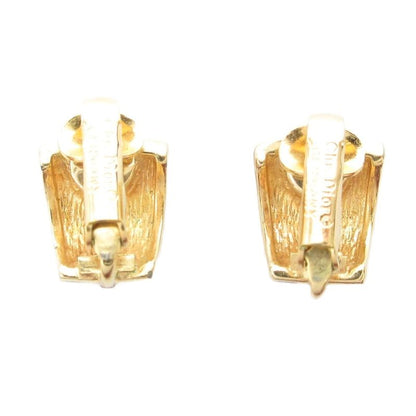 Christian DIOR Earrings Rhinestone Gold Color Black AE - GY47