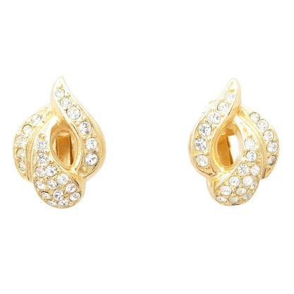 Christian DIOR Earring Rhinestone Clip Gold Color AE - GY47