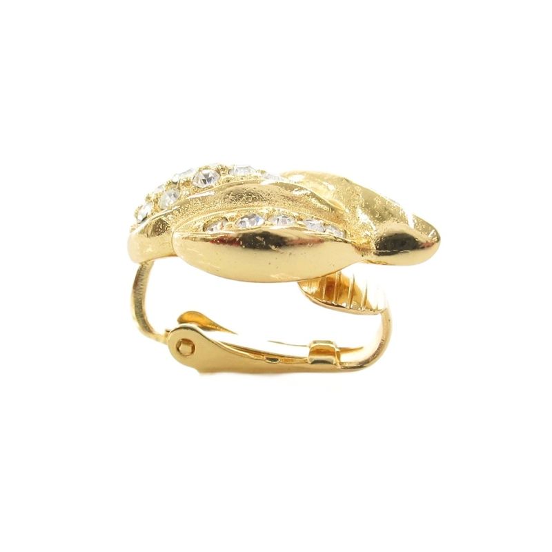 Christian DIOR Earring Rhinestone Clip Gold Color AE - GY47
