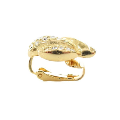 Christian DIOR Earring Rhinestone Clip Gold Color AE - GY47