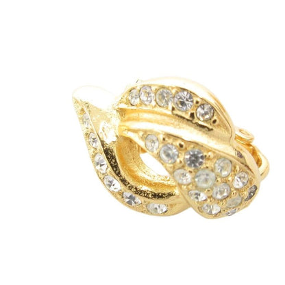 Christian DIOR Earring Rhinestone Clip Gold Color AE - GY47