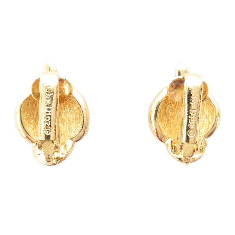 Christian DIOR Earring Rhinestone Clip Gold Color AE - GY47