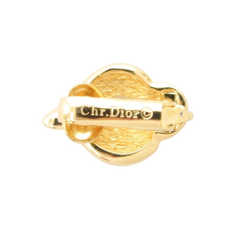 Christian DIOR Earring Rhinestone Clip Gold Color AE - GY47
